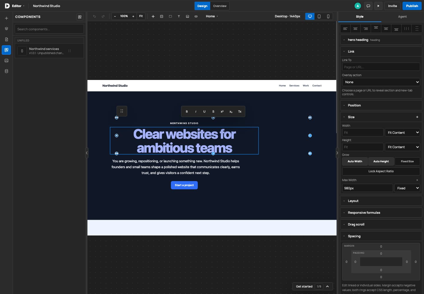 Components catalog in the visual editor
