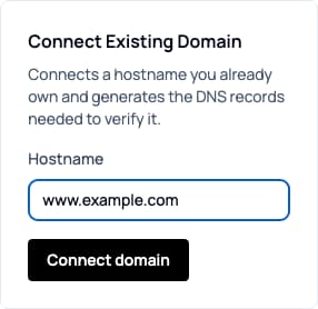 Connect Existing Domain form with a sample hostname
