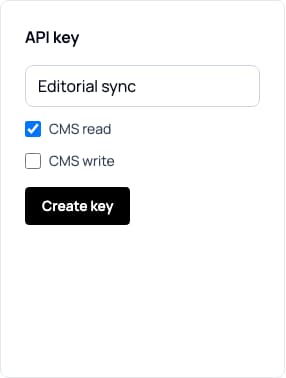 API key form with CMS read selected and CMS write unselected