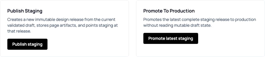 Publish staging and Promote latest staging controls