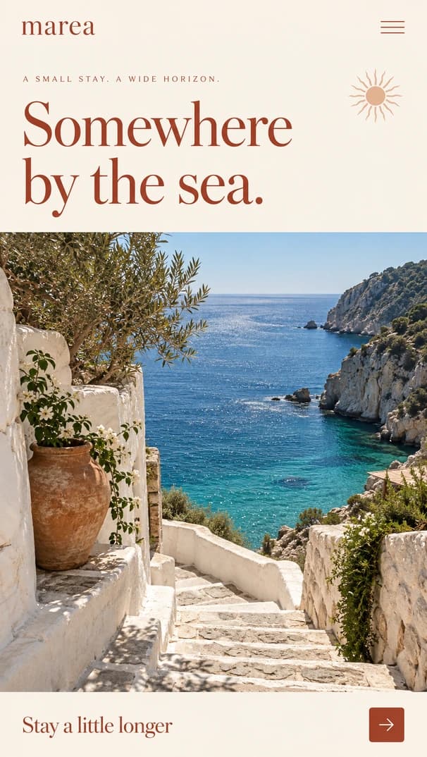 Marea: coastal hospitality website hero concept, mobile layout