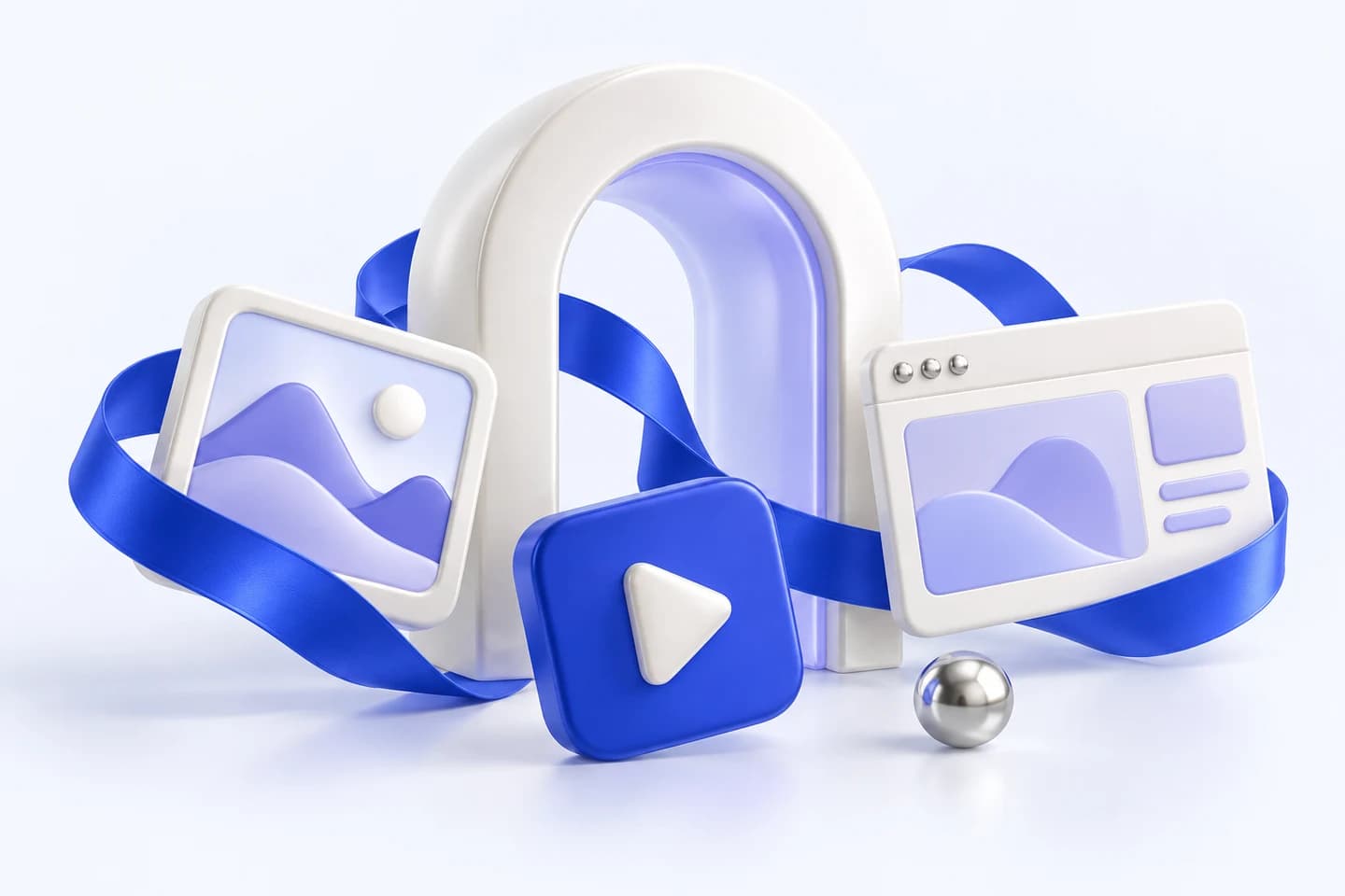 Illustrated creative studio portal surrounded by image and video tools